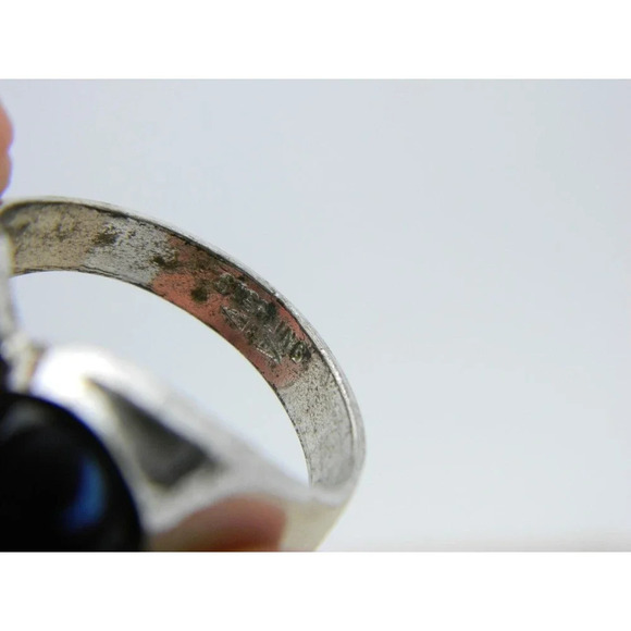 Art Deco Sterling Ring Clark Coombs Blue Glass Cabochon CZ VTG Men's Ring 11 - Picture 6 of 6